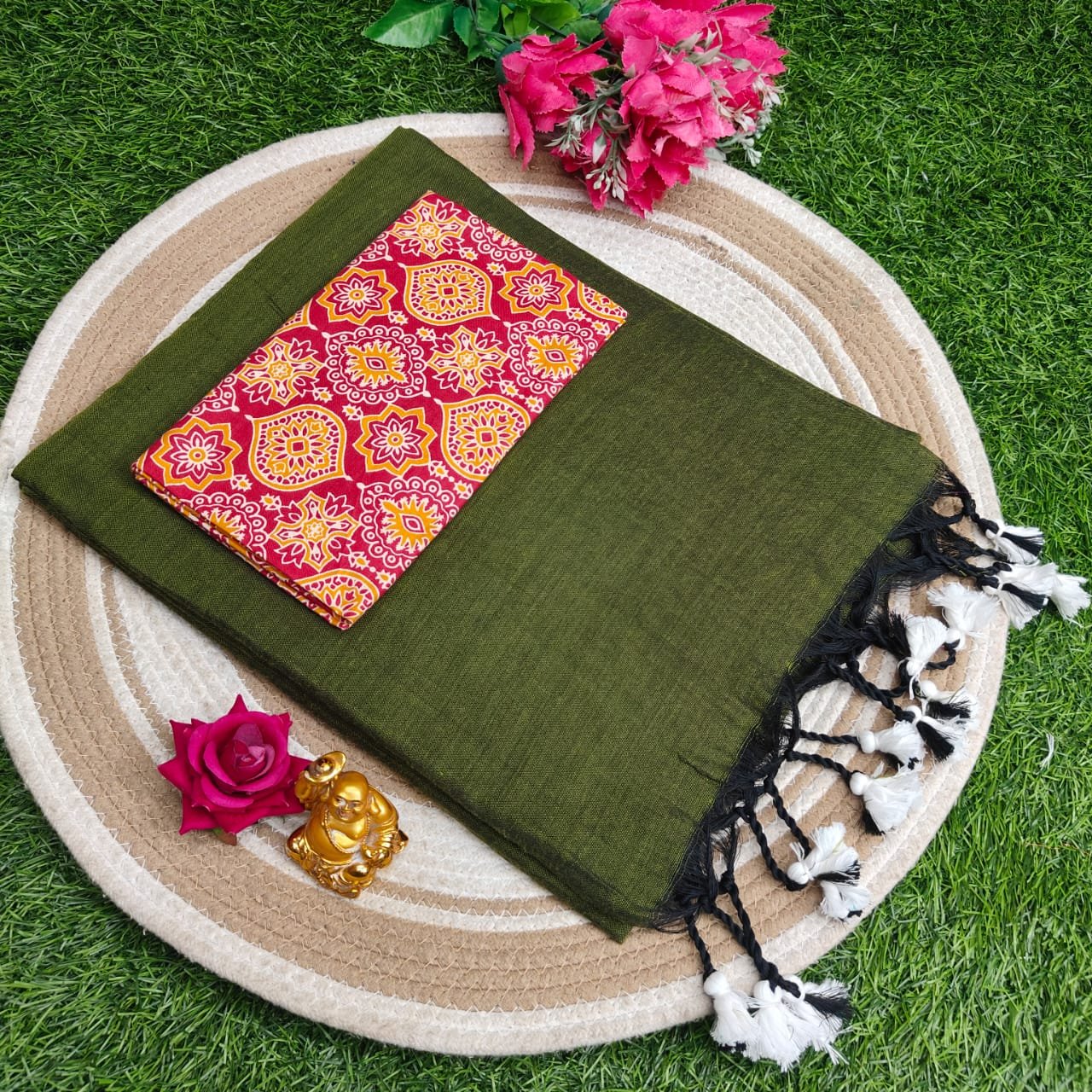 Khadi Cotton Saree 120 Count Premium Quality With Kalamkari Blouse image 8