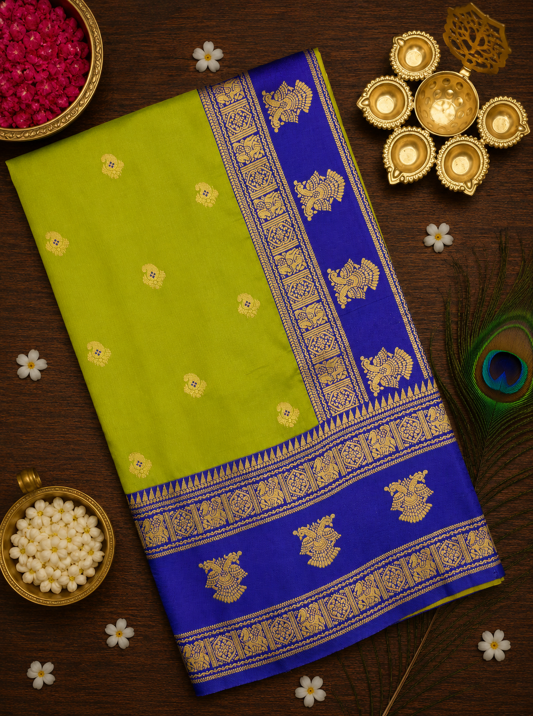 Gadwal Style Meenakari Pallu Semi Silk Sarees image 11