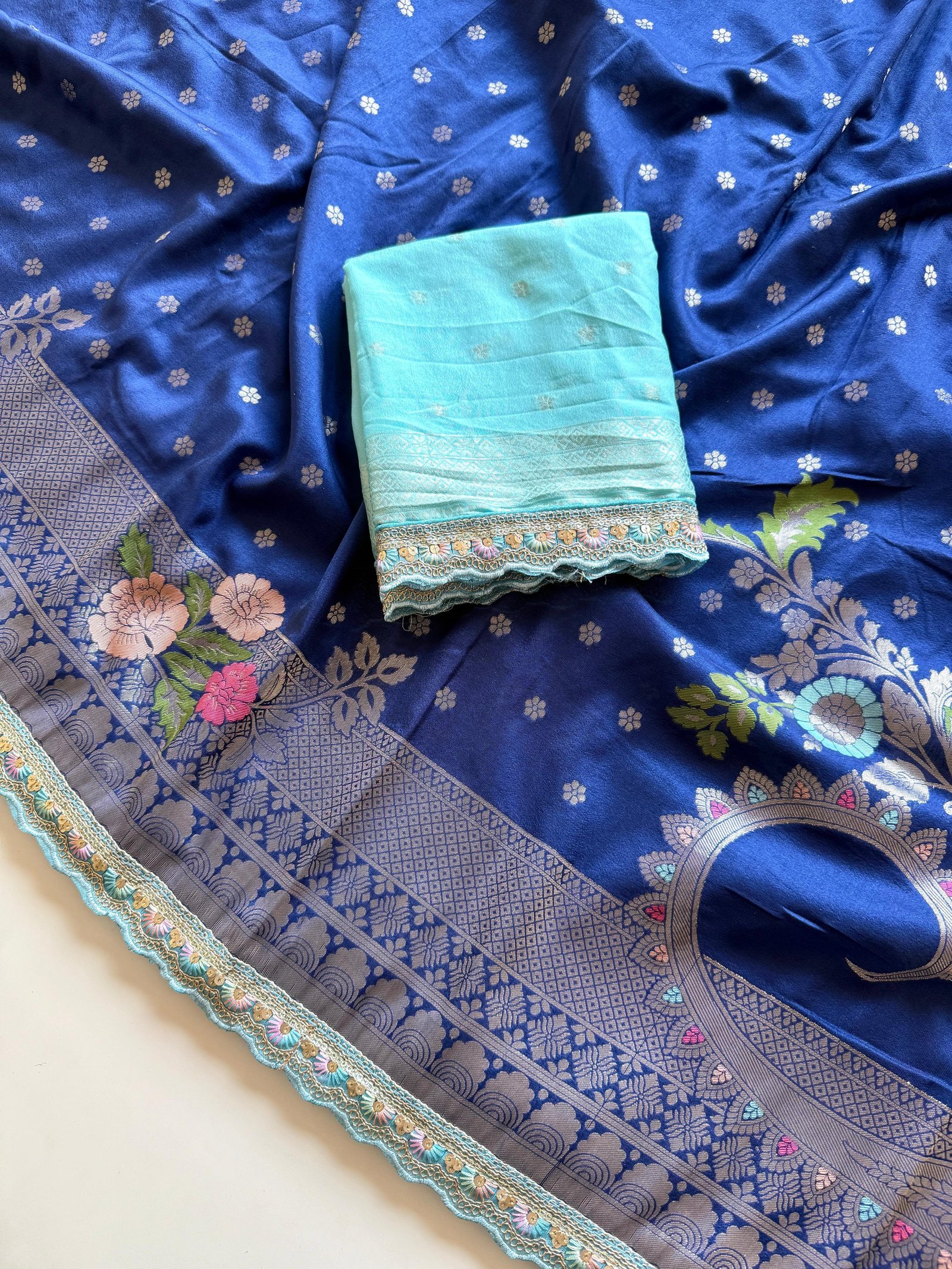 Pure Khadi Crepe Georgette Minakari Weavin Saree image 13
