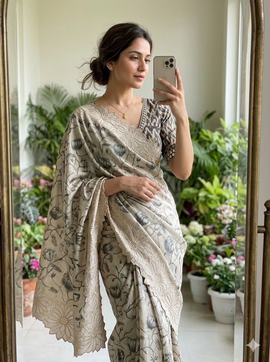 2 Pure tussar silk  with cutwork  border