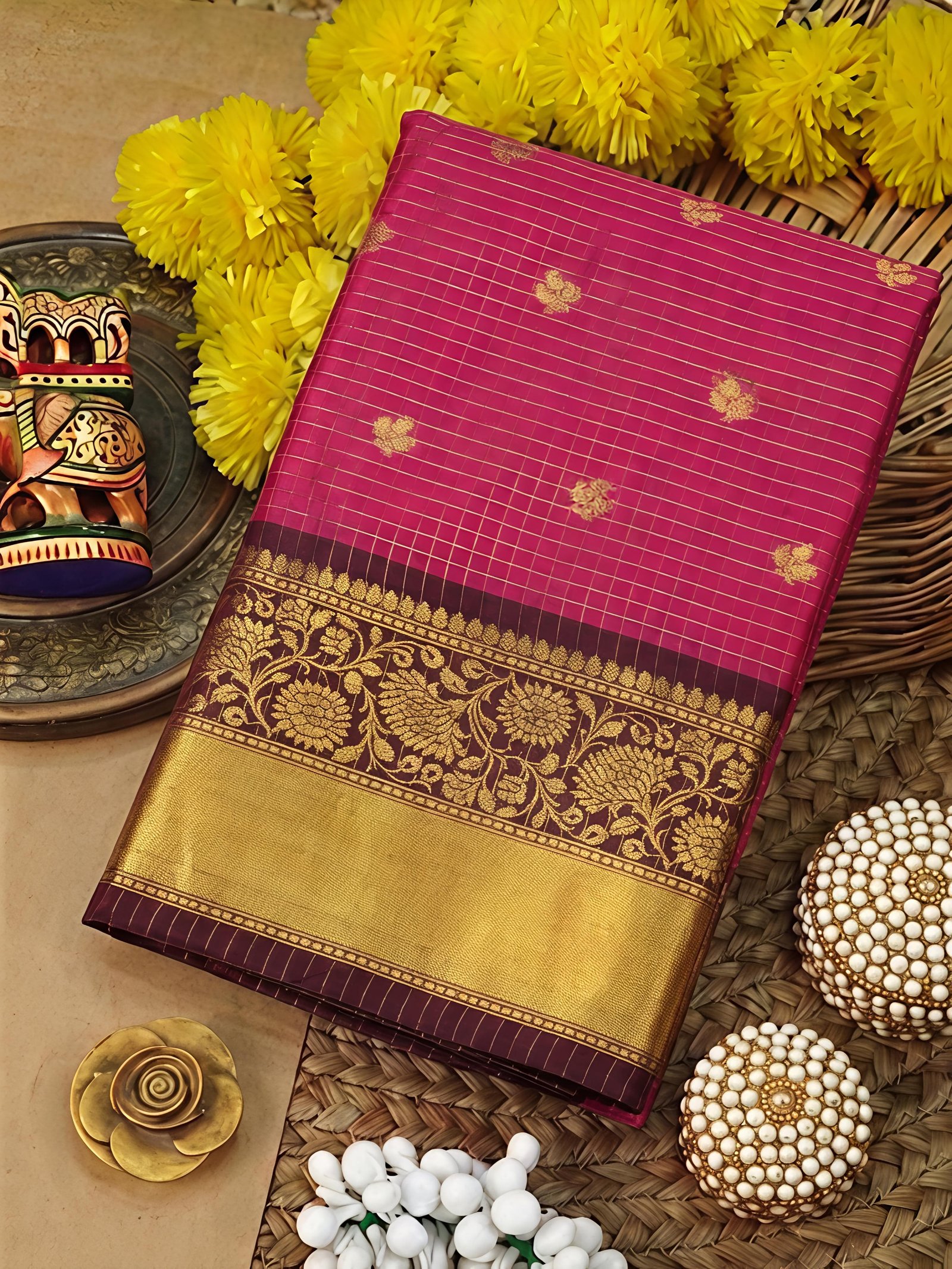 Vintage Checks Semi Silk Sarees image 9