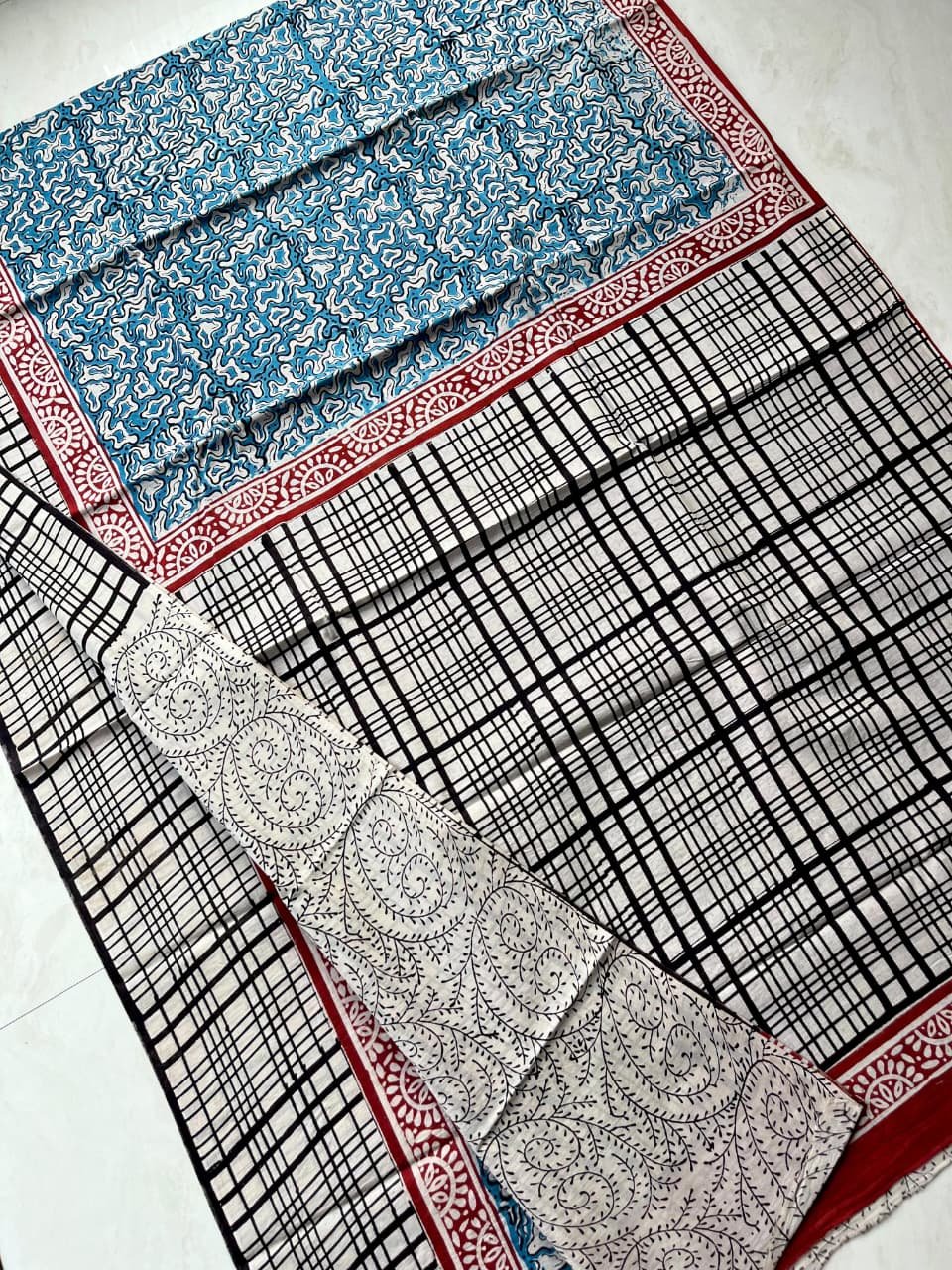 Hand Block Printed Cotton Mul Sarees Indigo Blue image 25