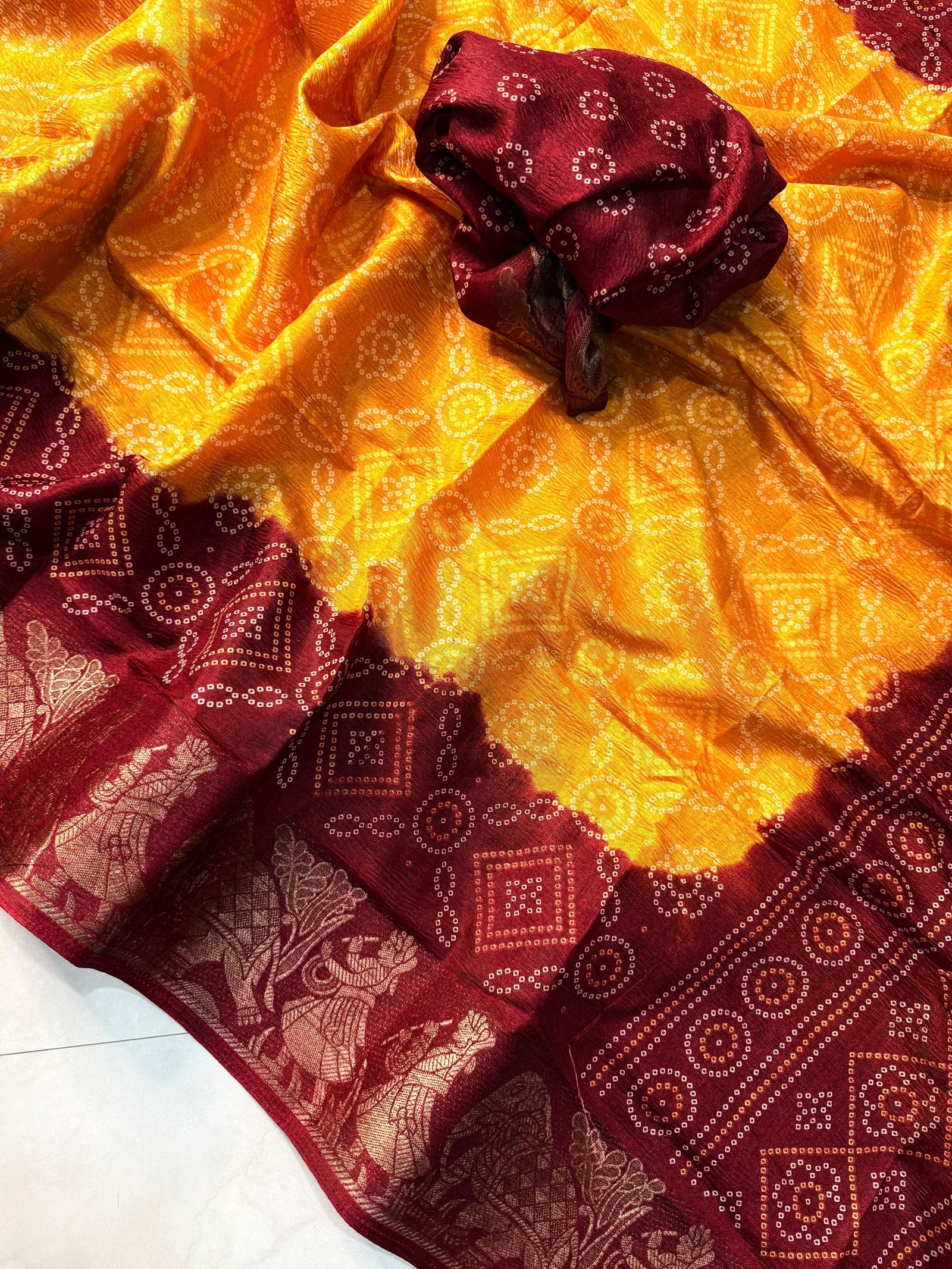 Crush Dola Silk Bandhej Saree image 20