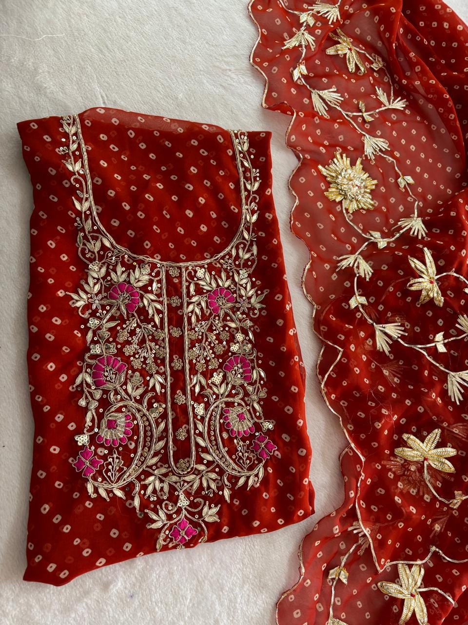 RED COLLECTION GEORGETTE HANDOWORK DRESS MATERIALS image 3