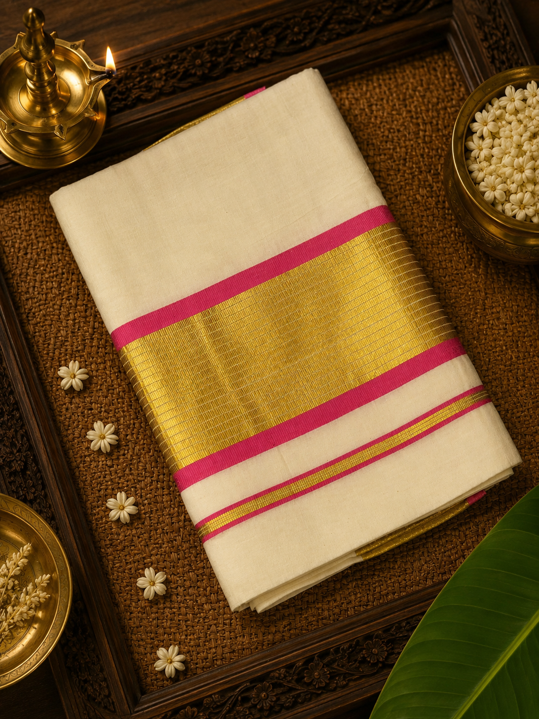 Kerala Kasavu Saree Pink