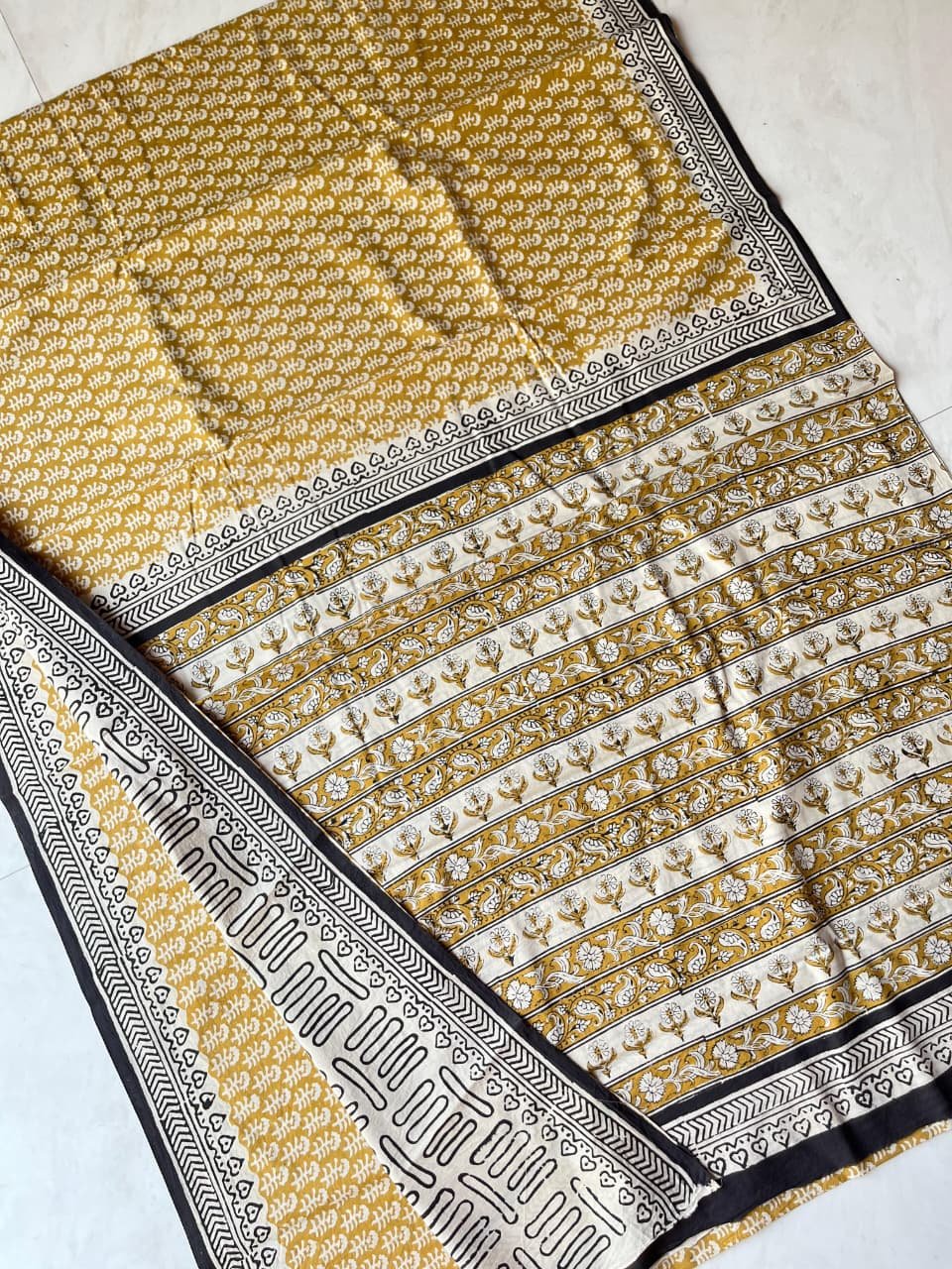 Hand Block Printed Cotton Mul Yellow image 5