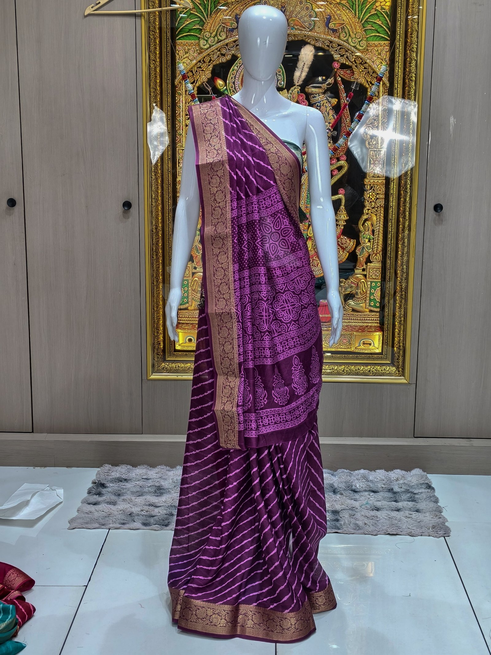 Shikakari moss chiffon lehriya saree