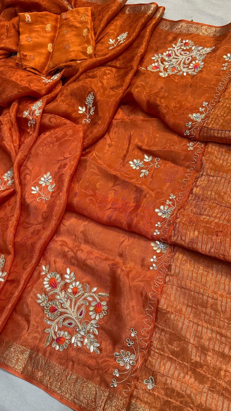 Fabric Pure Chinon Jaycard Jari Saree image 7