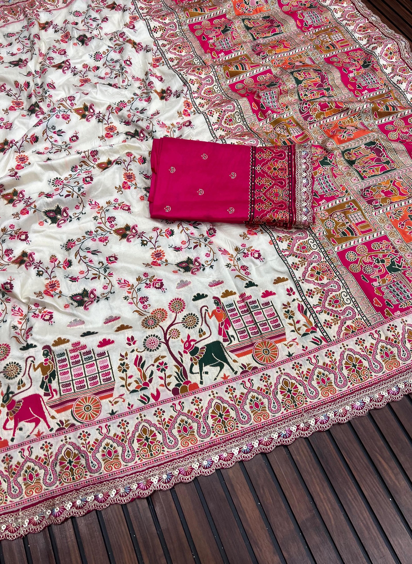 7 Rajwadi Pashmina Silk Weaving Saree image 2