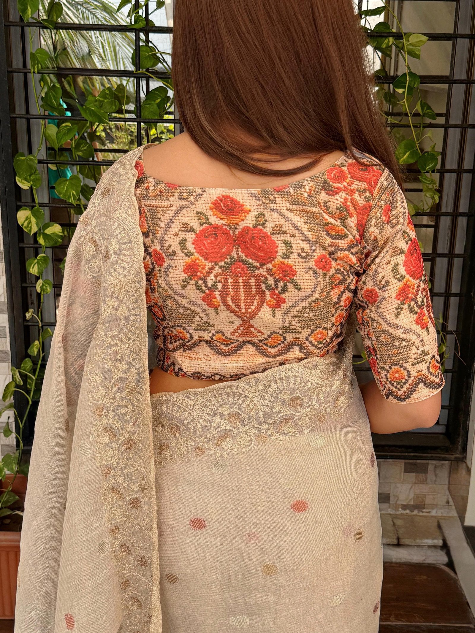 Linen Cotton Silk Saree with Digital Print Blouse image 4
