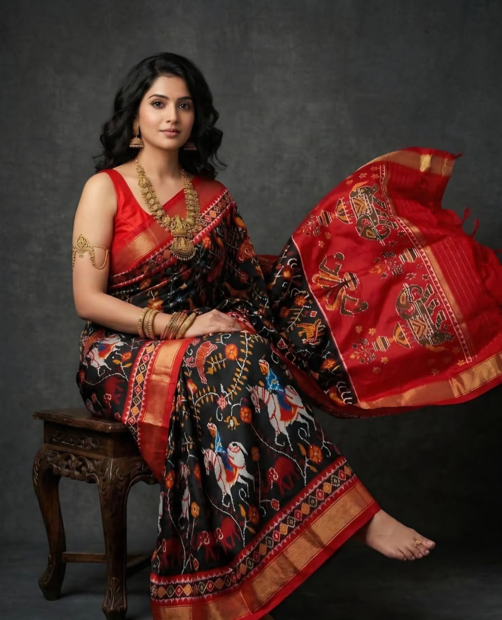 Exclusive Double weaving Ikkat printed Sarees image 3