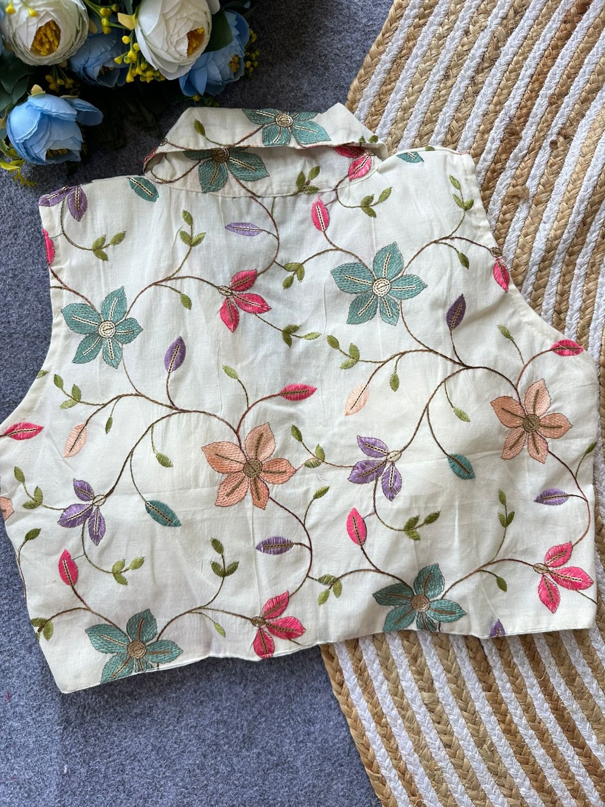 Beautiful Khadi Cotton With Embroidered Blouse image 5
