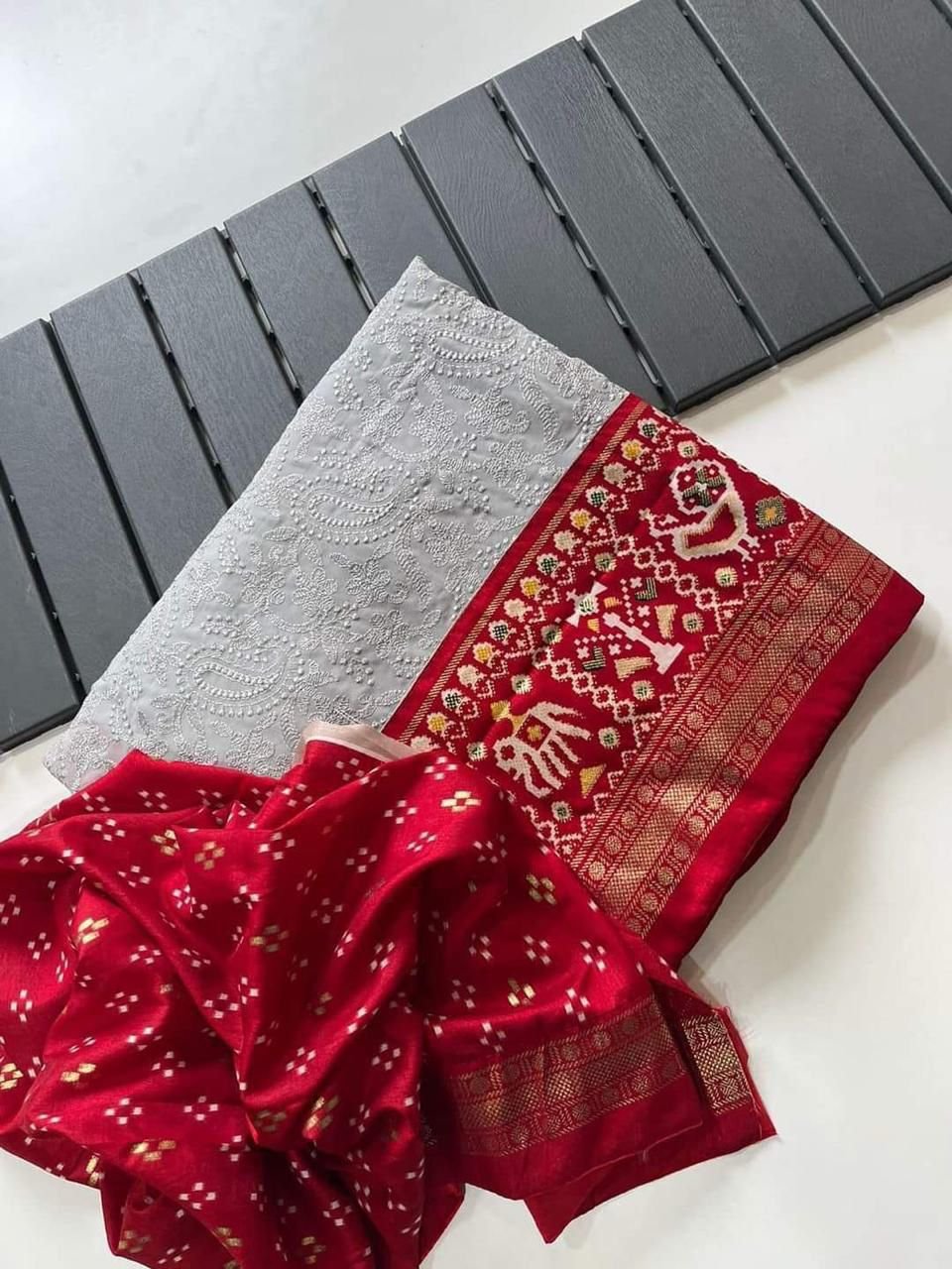 Premium Georgette chikankari lucknowi embroidered saree image 5