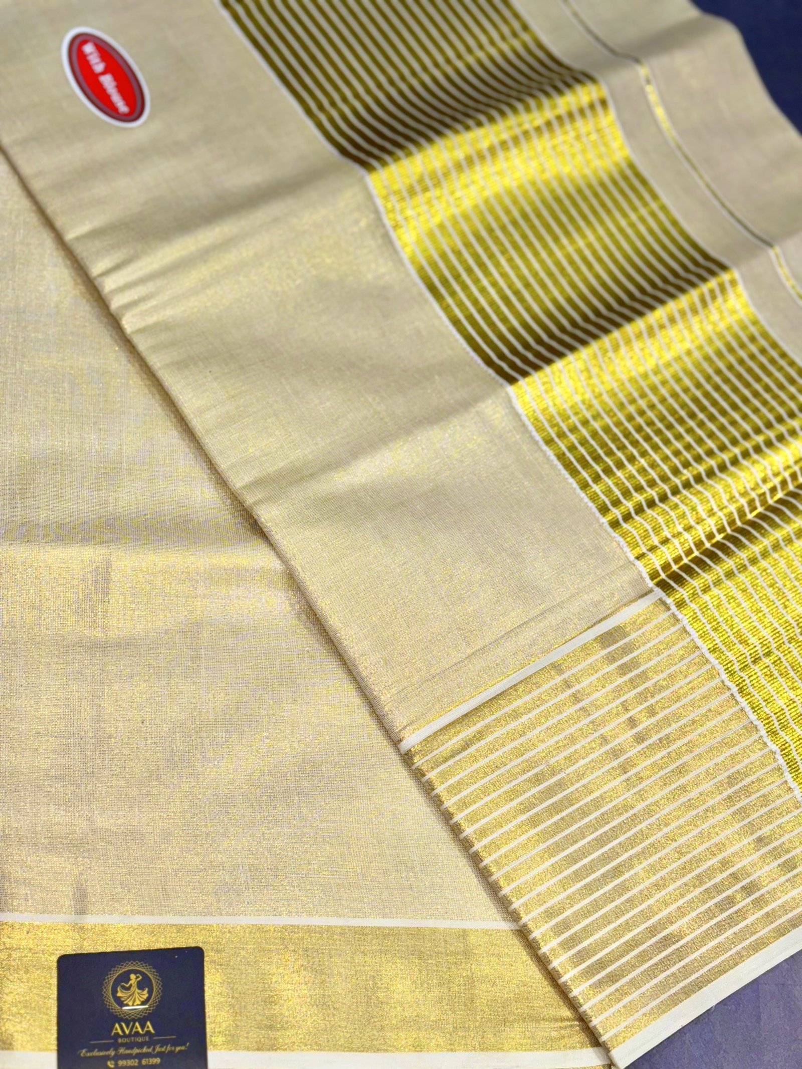 Kerala Kasavu Tissue Saree Gold image 2
