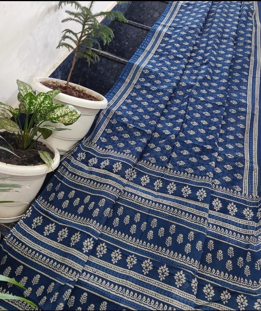 14 Pure Kota Doria Saree Indigo Print image 2