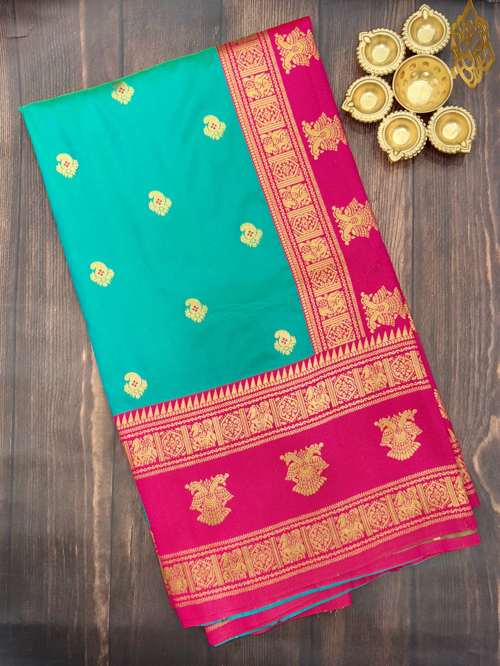 Gadwal Style Meenakari Pallu Semi Silk Sarees image 4