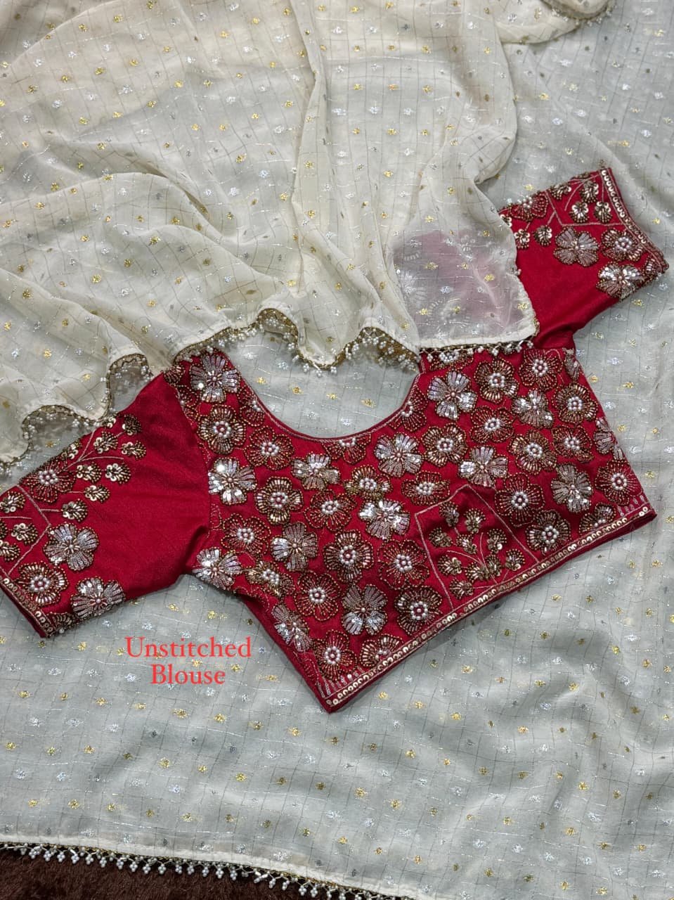 Georgette saree with Gadhwal silk embroidered blouse image 4