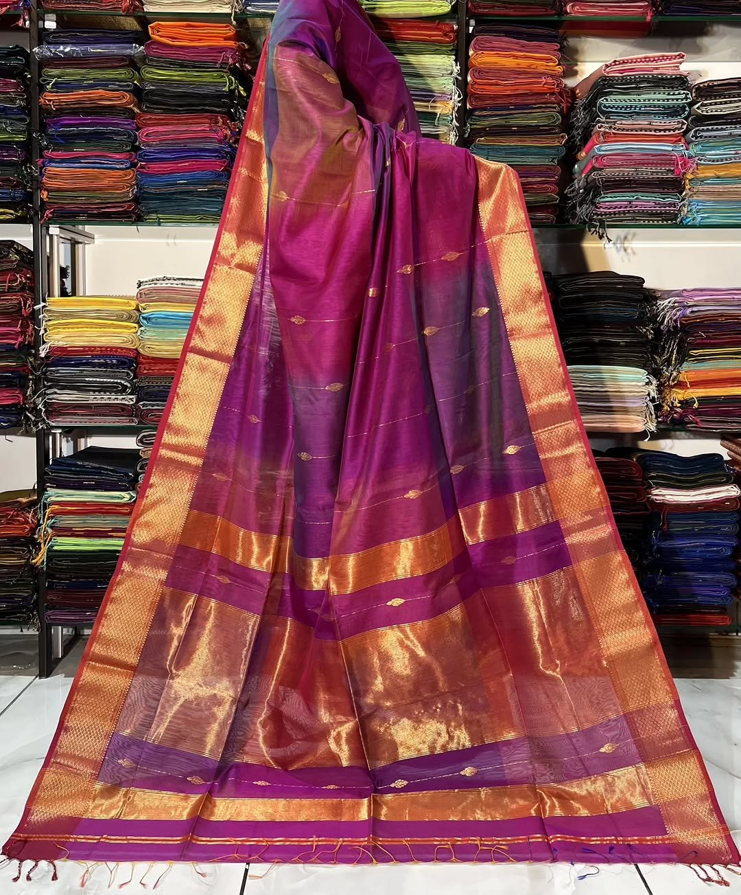 Pure Maheshwari Handloom Multi Shaded Saree image 6