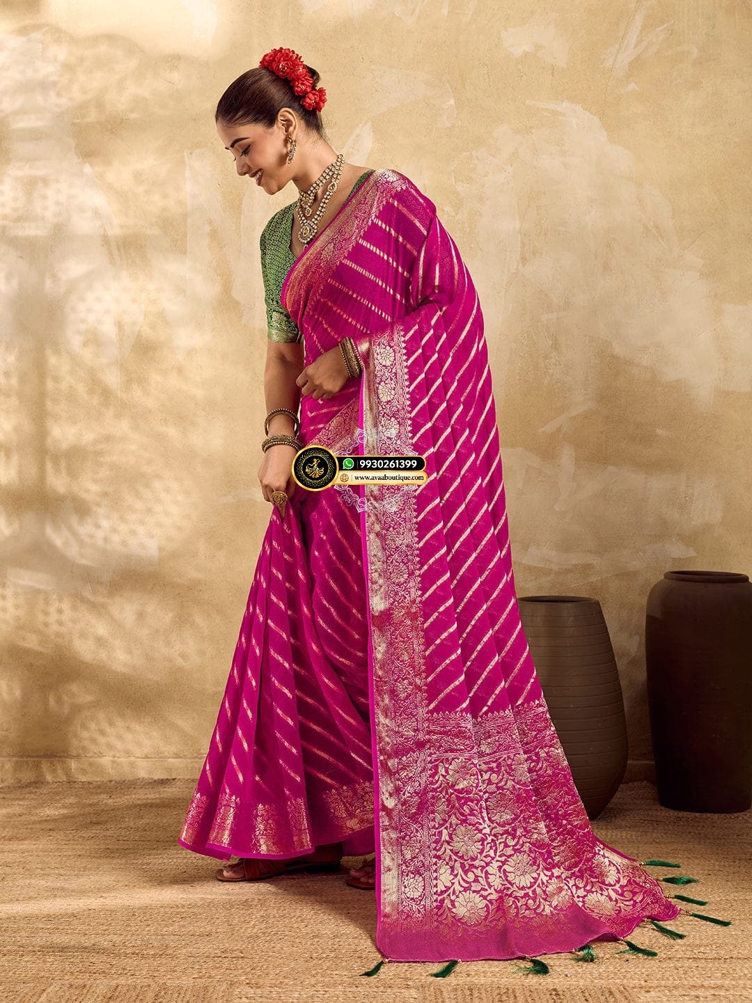 Banarasi Handloom Leheriya Zari Weaving Saree image 15