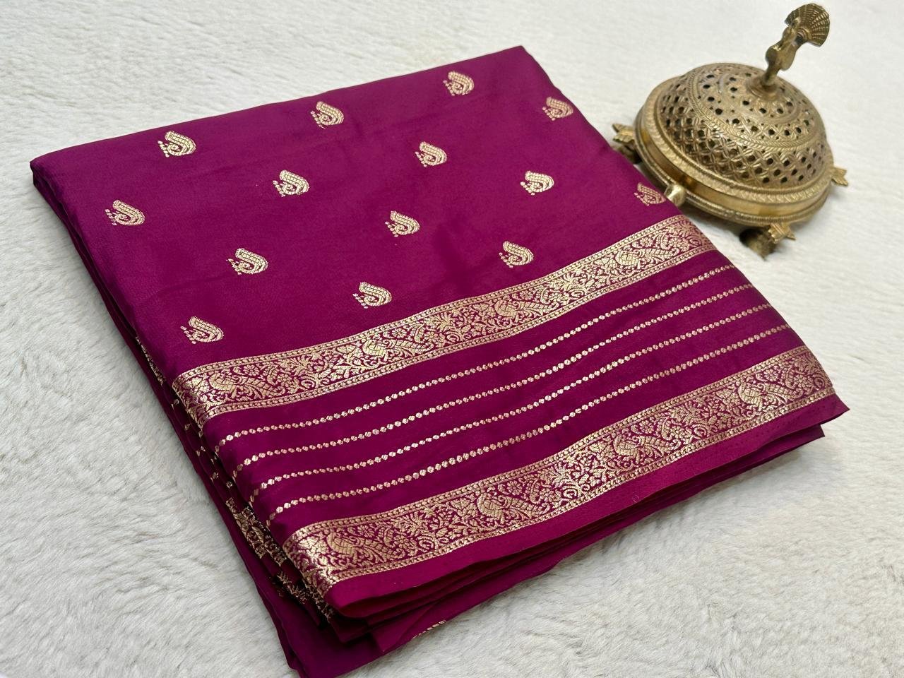 3 Semi Mysore Crape Silk Sarees image 8