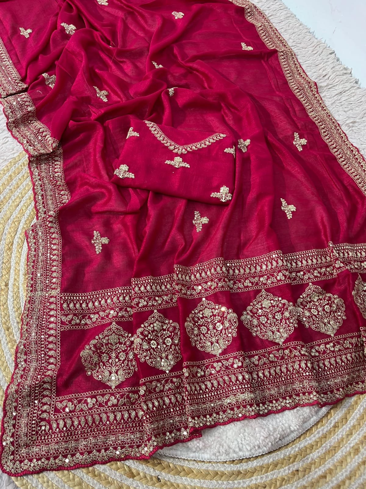 Premium Vichitra silk saree with heavy embroidery image 2