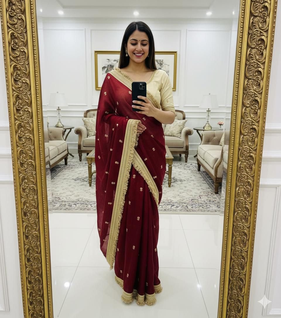 Space Sattin Sequence Emrodairy Full Worked Saree image 3