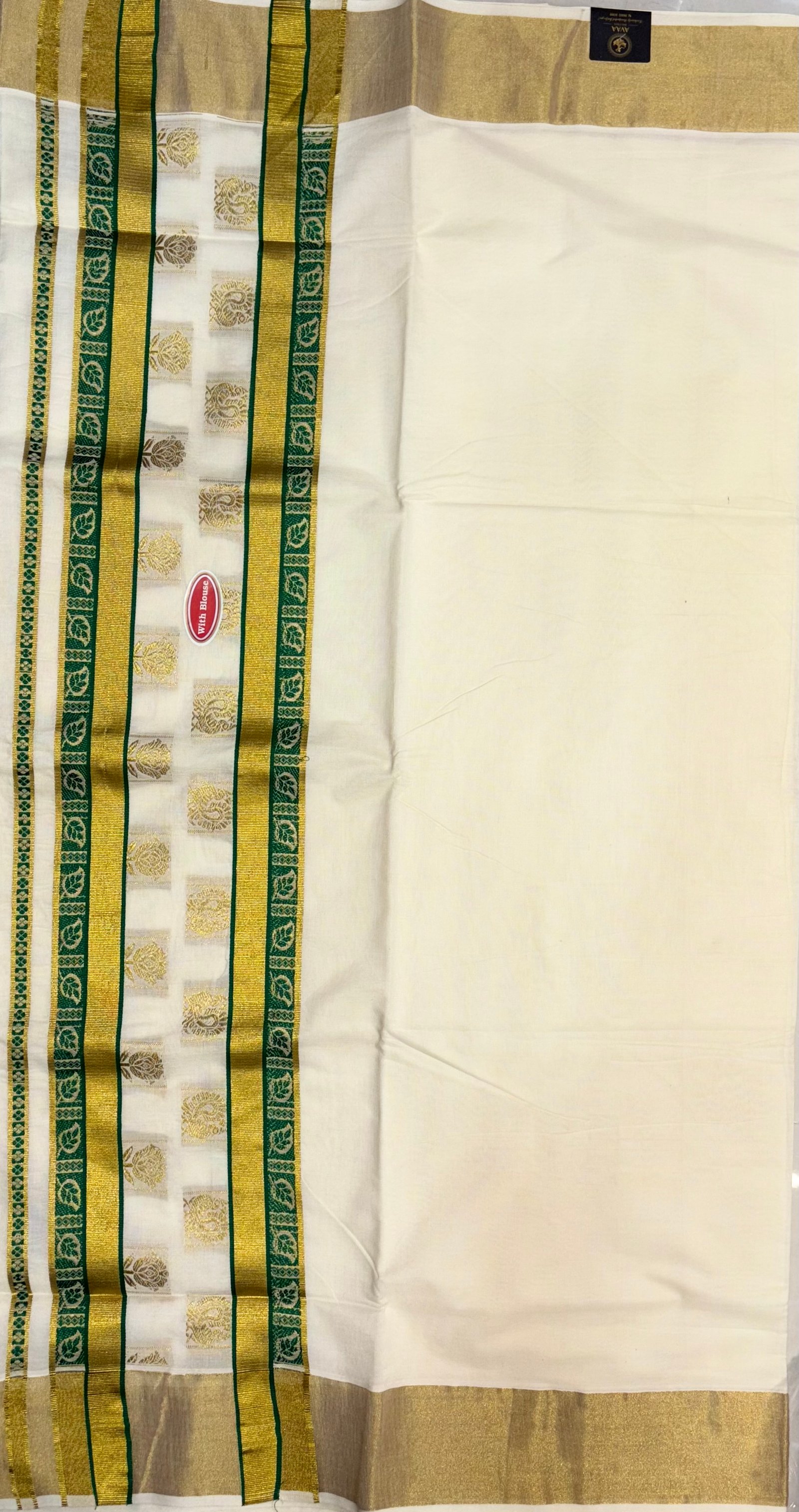 Kerala Kasavu Saree GREEN image 4