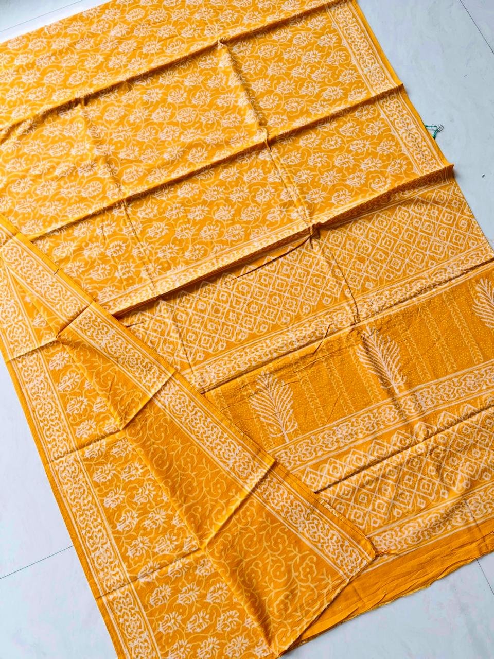Hand Block Printed Cotton Mul Yellow image 10