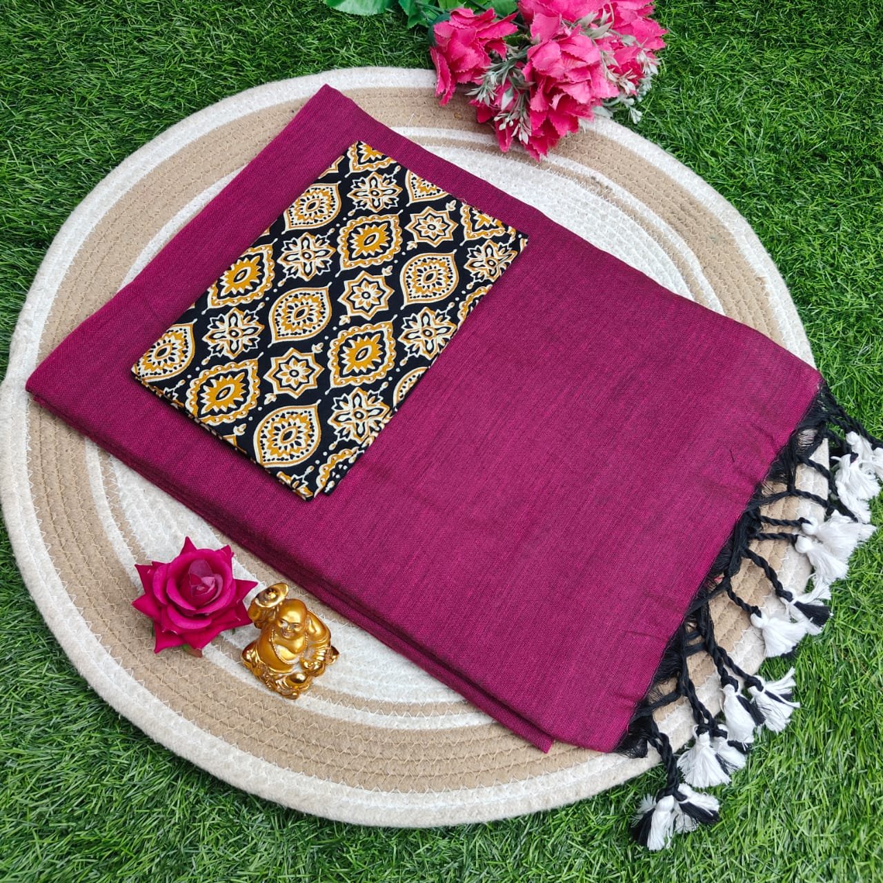 Khadi Cotton Saree 120 Count Premium Quality With Kalamkari Blouse image 7