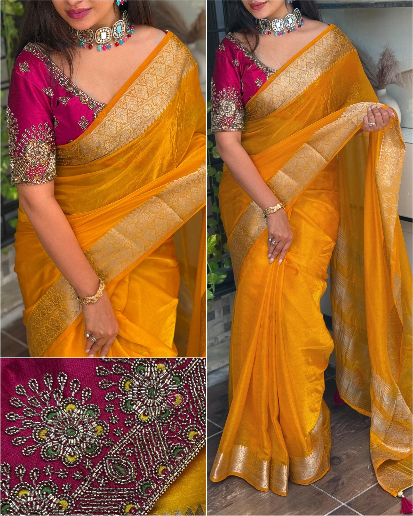 Fandy Satin Saree With Embroidery Blouse image 9