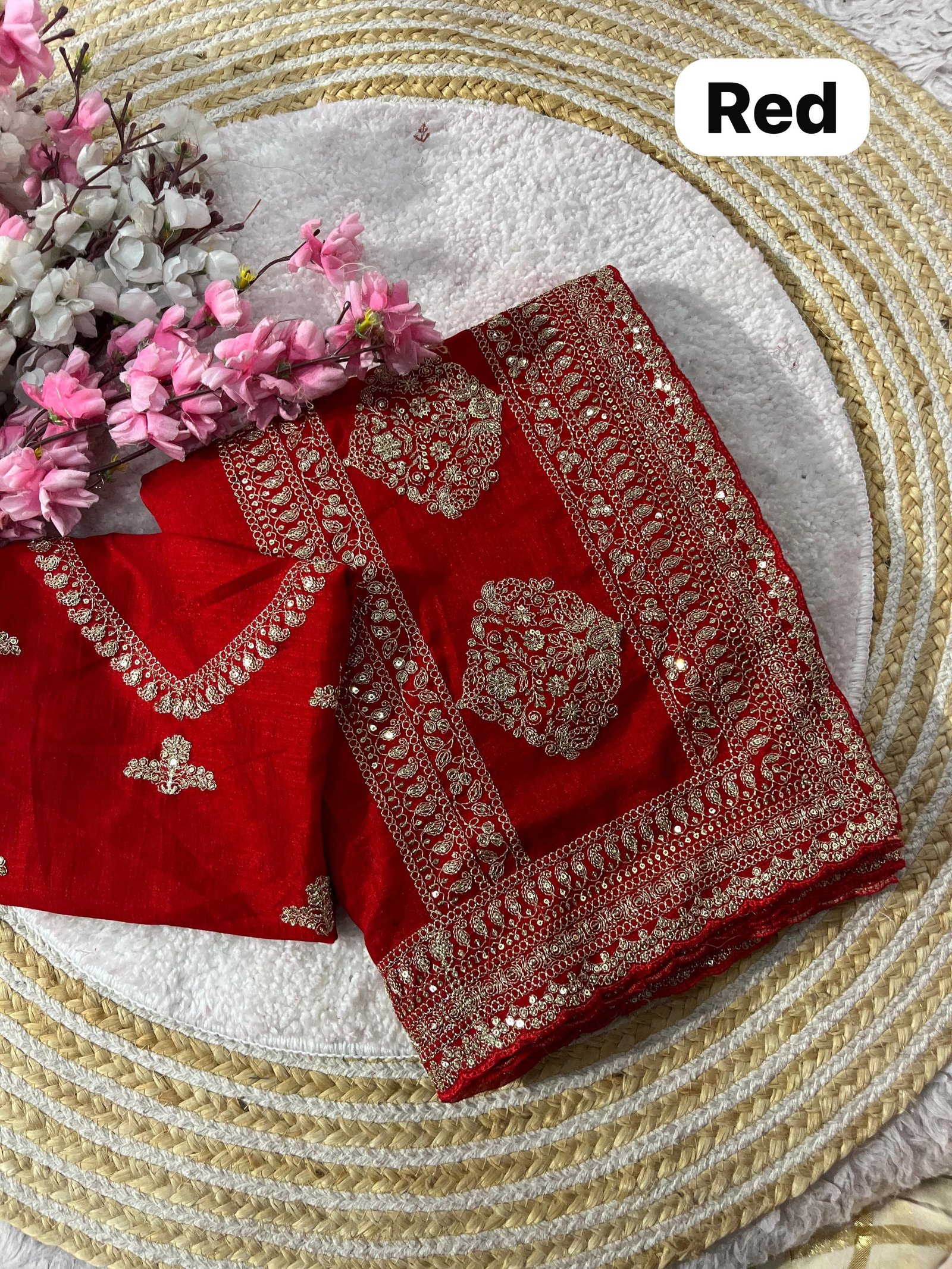 Premium Vichitra silk saree with heavy embroidery image 7