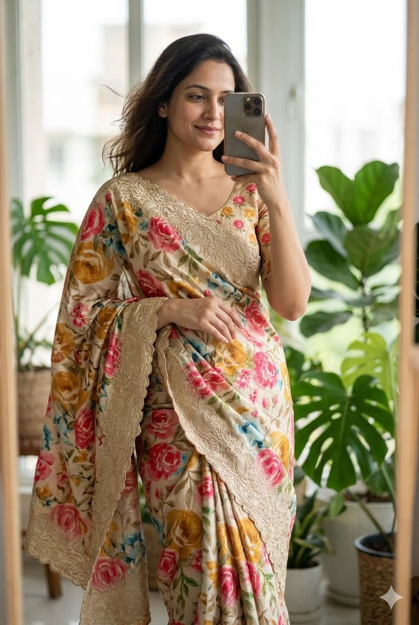 1 Pure tussar silk  with cutwork  border