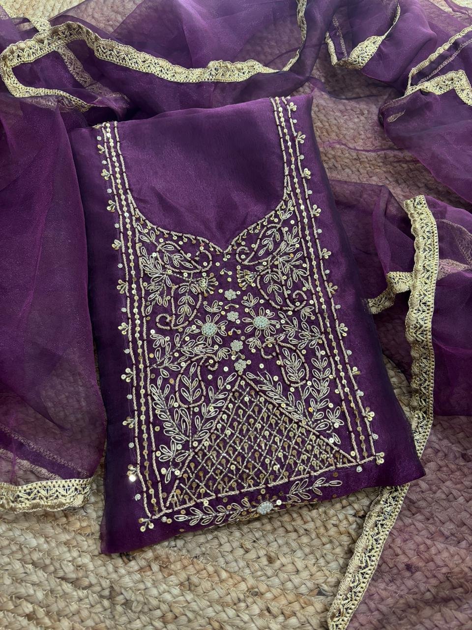 ORGANZA NEW DESIGN DRESS MATERIAL WITH ZARDOGI WORK image 2
