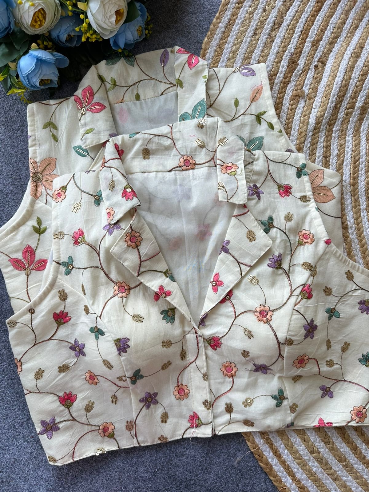 Beautiful Khadi Cotton With Embroidered Blouse image 4