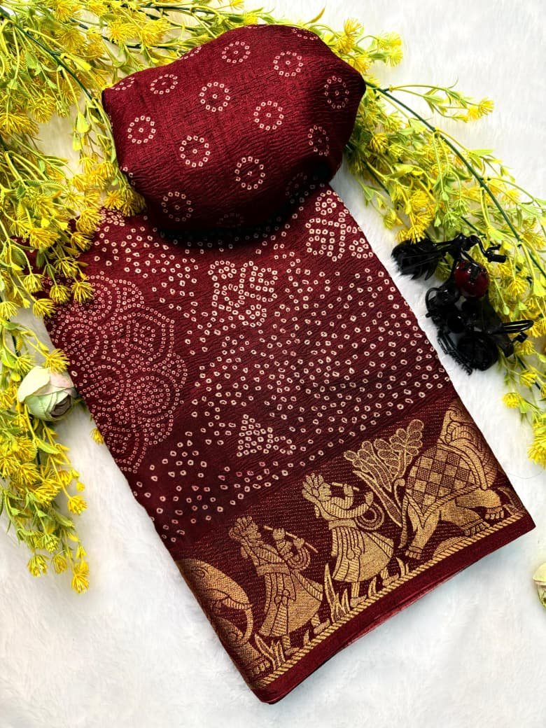 Crush Dola Silk Bandhej Saree image 10