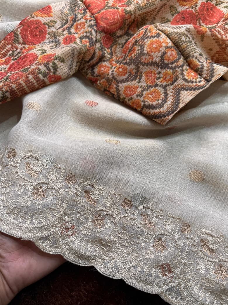 Linen Cotton Silk Saree with Digital Print Blouse image 8