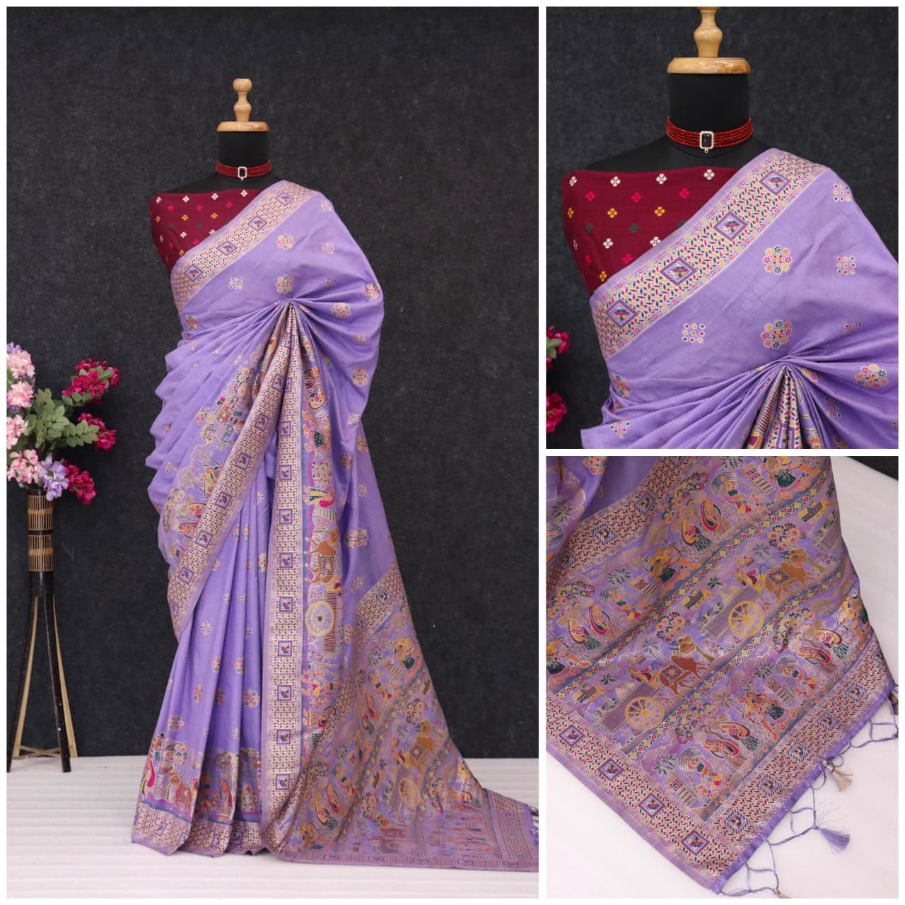 13 pashmina silk saree with paithani border image 3