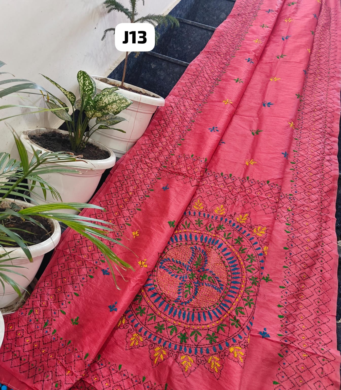 1 Chanderi Fabric Saree with Kantha work image 11