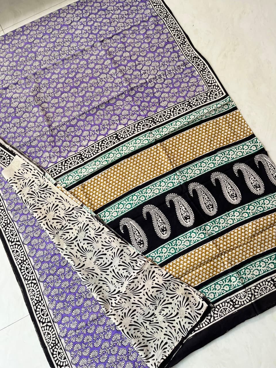 Hand block printed cotton mul Sarees Pastel image 17