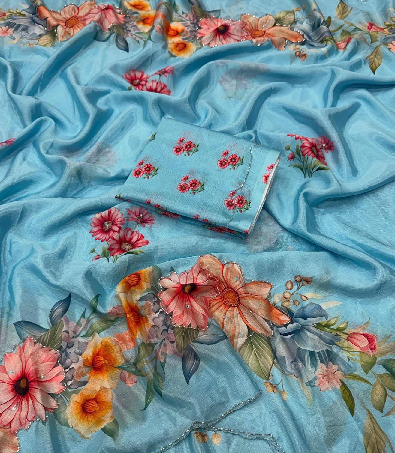 Pure Soft chinon silk saree image 4