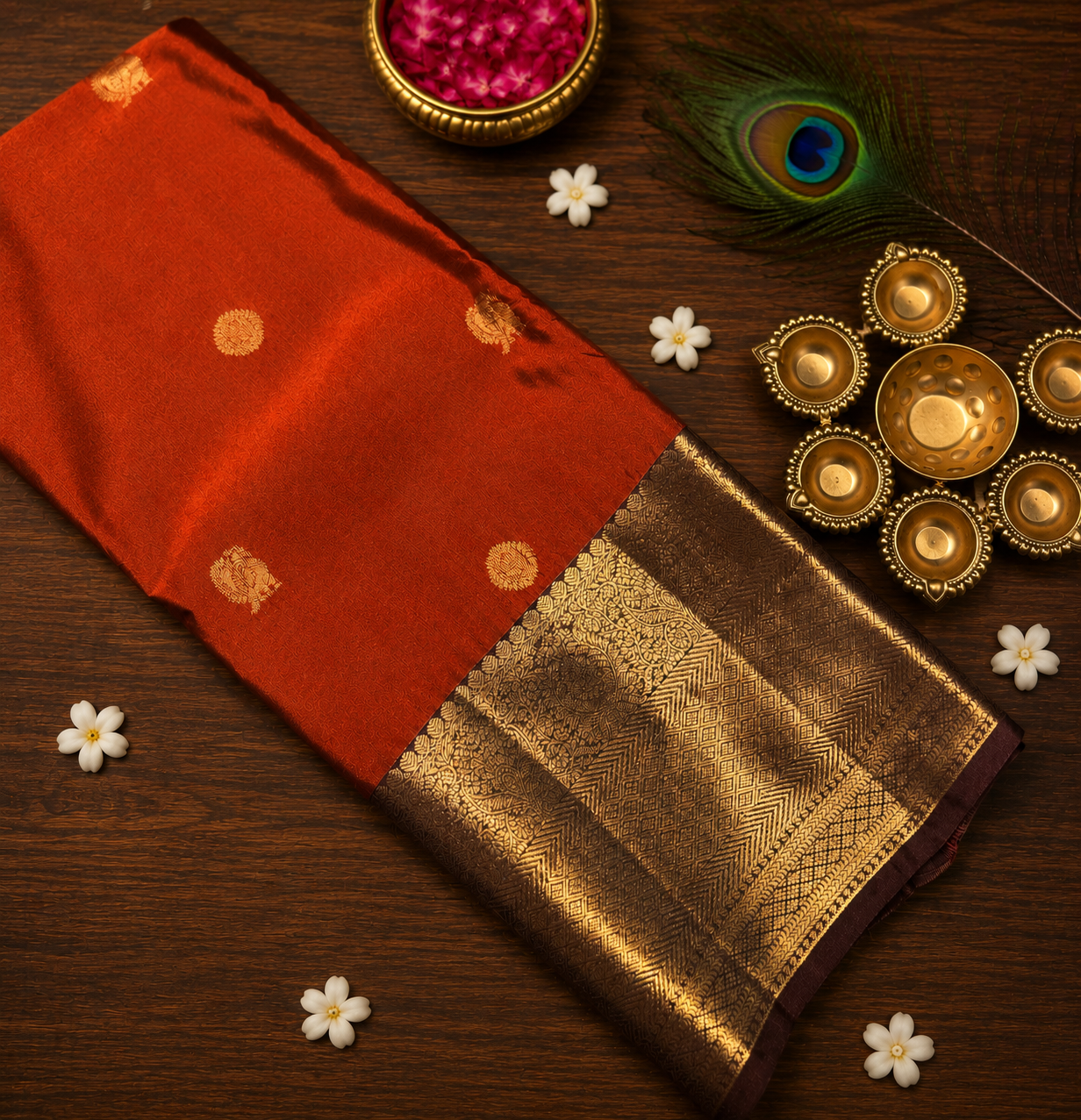 Viral Rust Orange and Coffee Brown Semi Silk Saree image 3