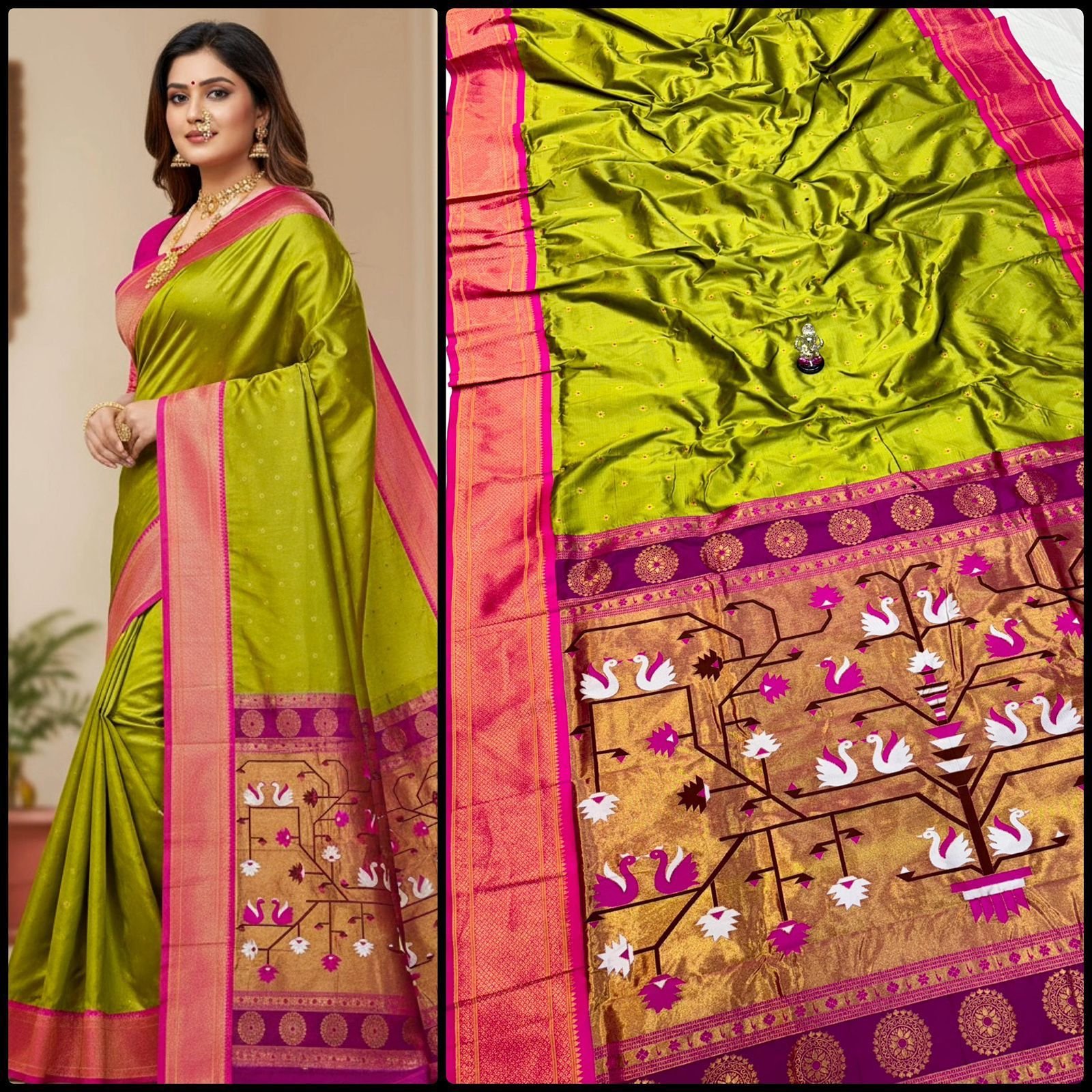Beautiful Swan Pallu Paithani image 13