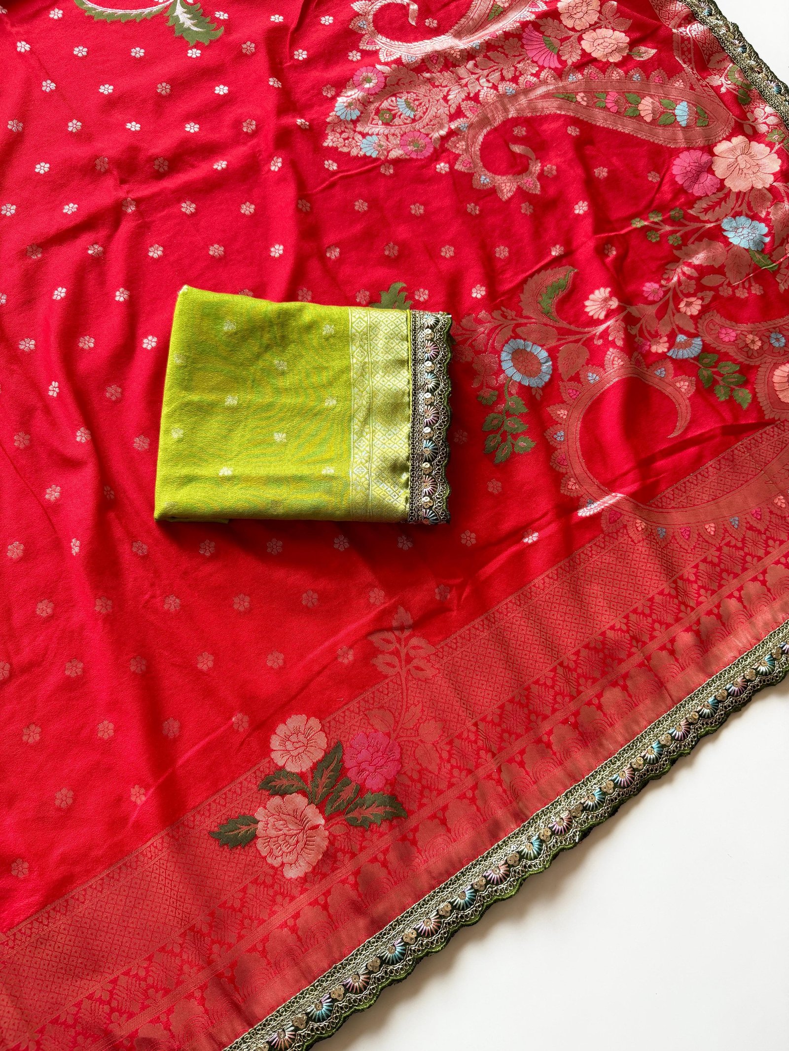 Pure Khadi Crepe Georgette Minakari Weavin Saree image 8