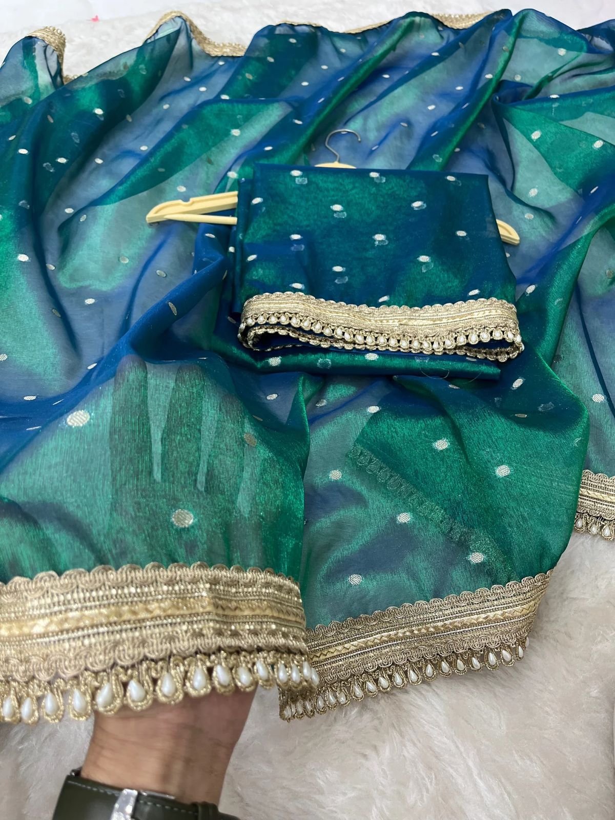 Banarasi Peacock Tone Tissue Silk image 2