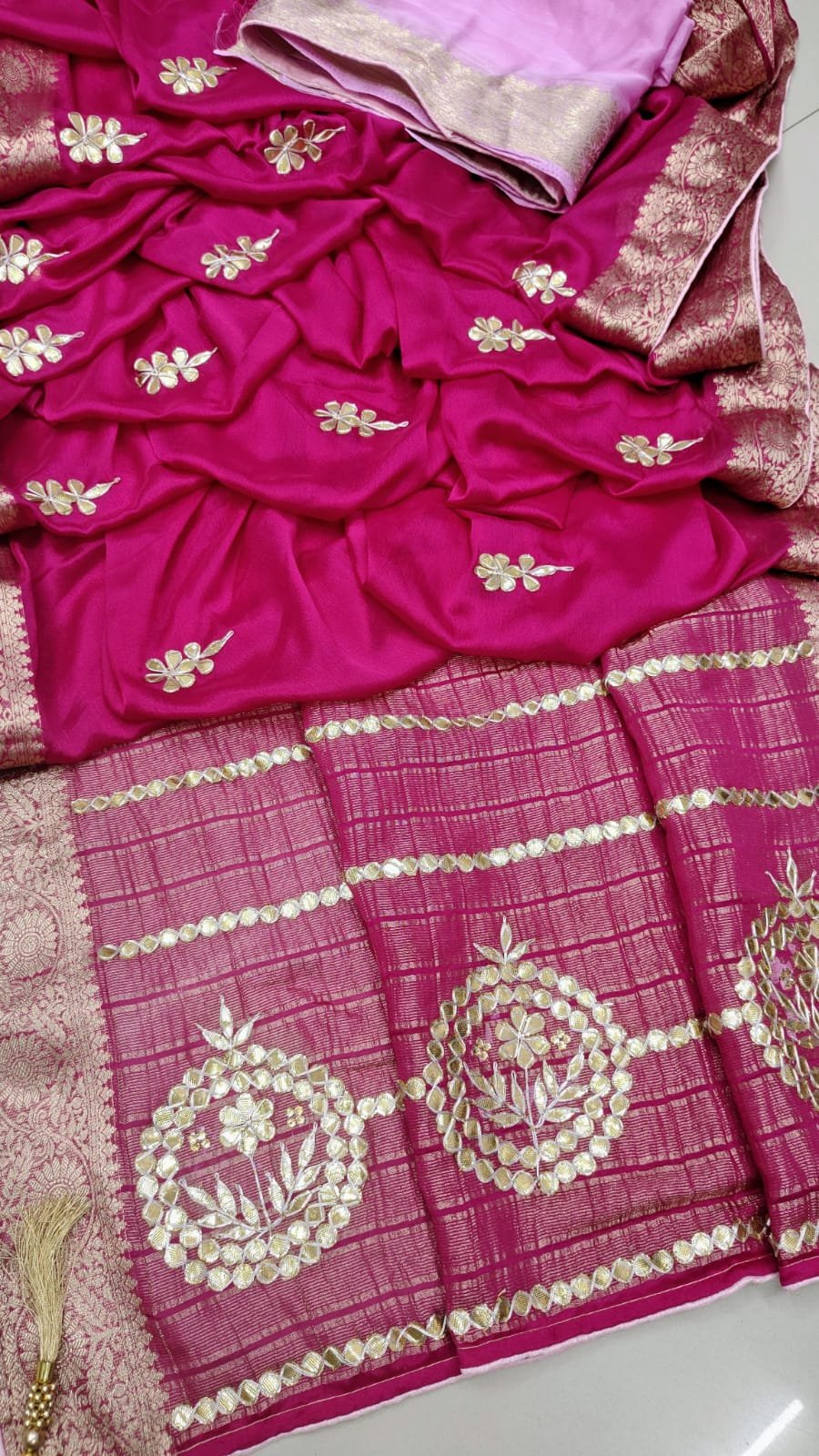 Pure Chinon Chitt Pallu  Gotta Patti Saree image 5