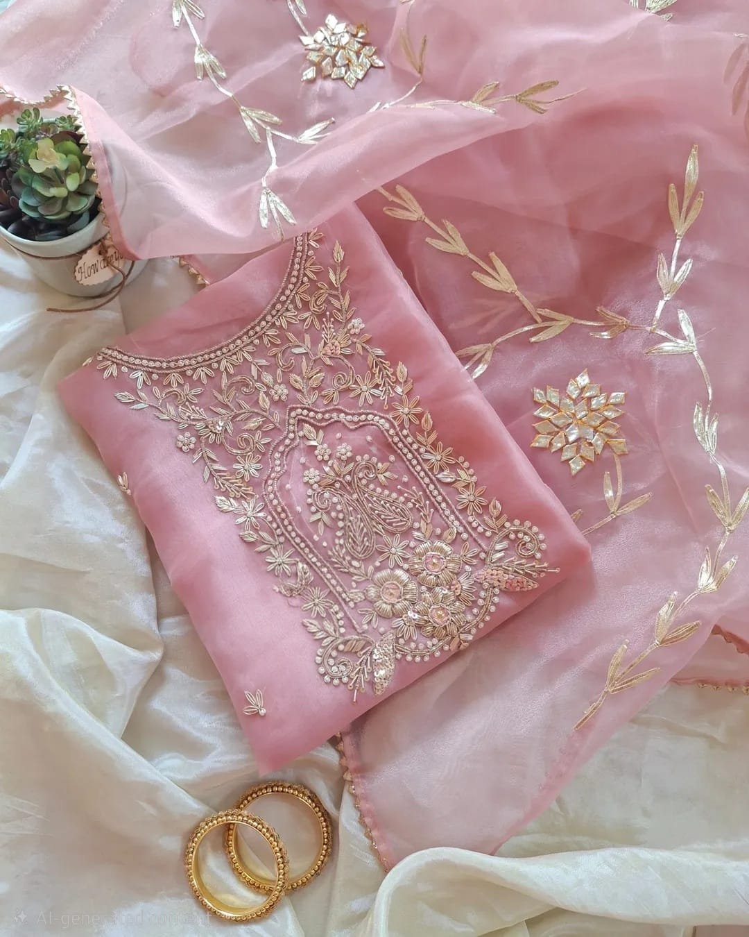 Pastel Organza Zardogi Handwork Dress Material image 6