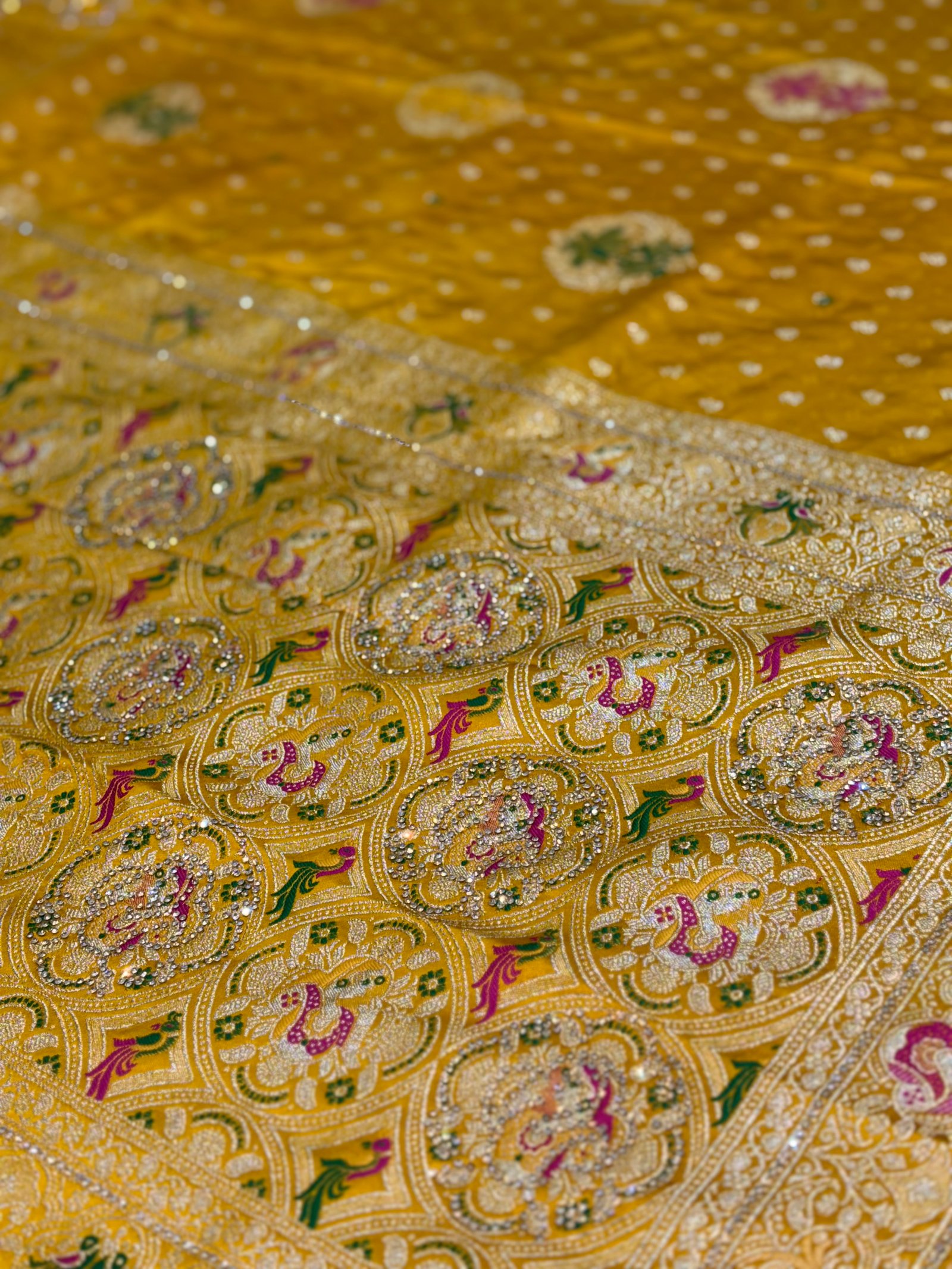 Bridal Yellow Jarkan Work Sarees image 5