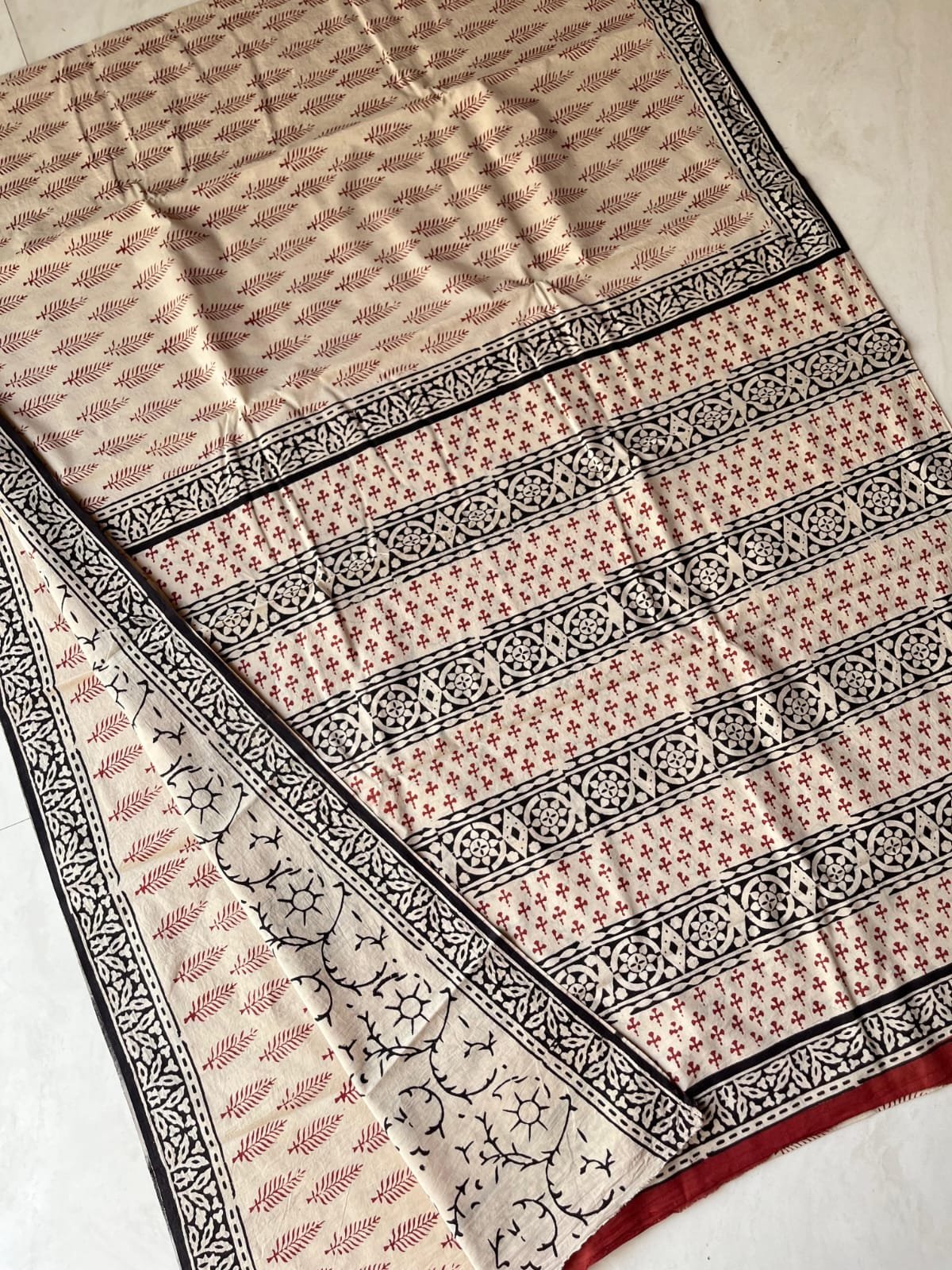 Hand Block Printed Cotton Mul White image 3