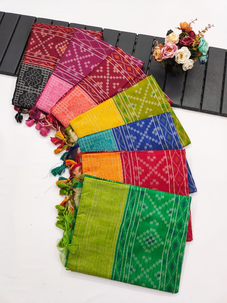Soft Desi Raw Silk Saree With Ikkat Pallu
