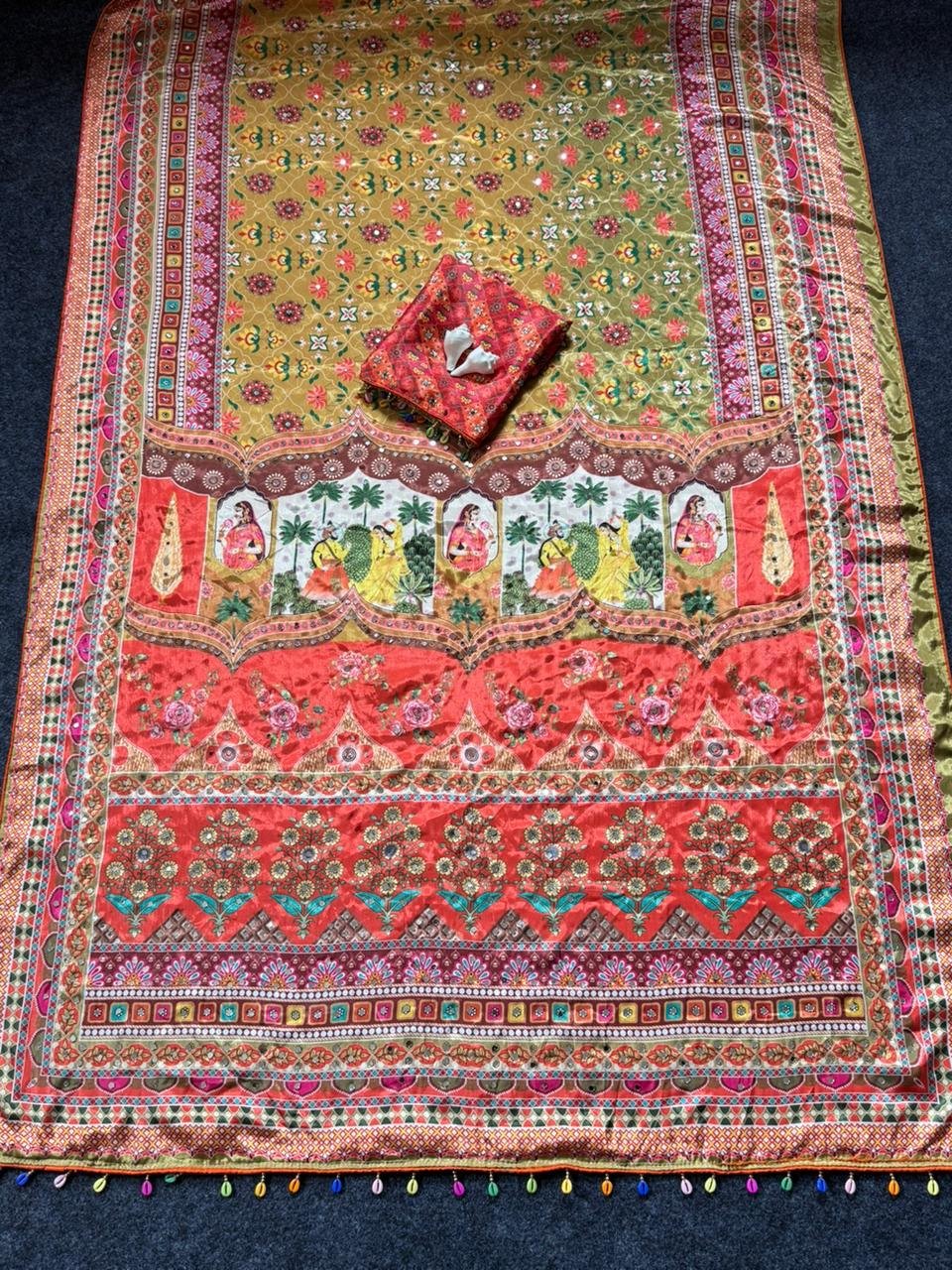 2 Roman Silk With Digital Print And All Saree Real Mirror Work image 4